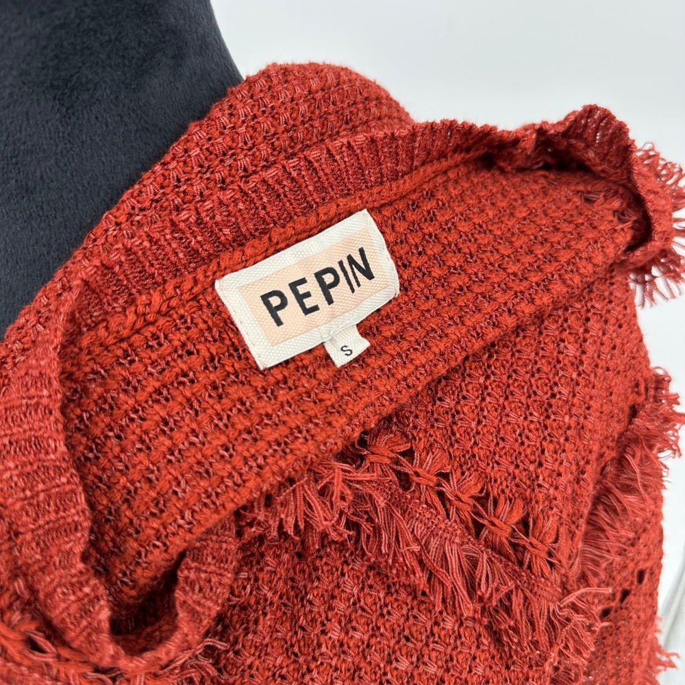 Anthropologie Pepin Crochet Knit Fringe Tank Top Orange Rust Boho Women's Small - Picture 6 of 8